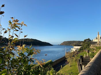Stunning view of the Devon coast on a clear, sunny day