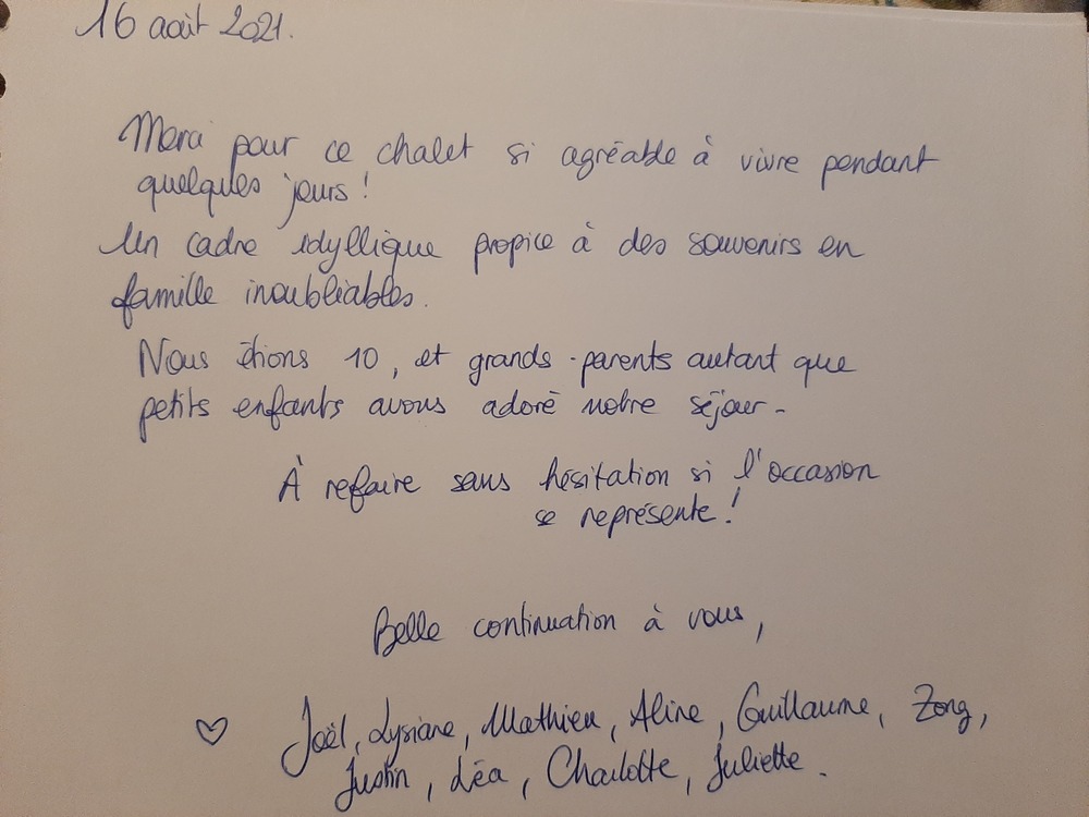 Chalet Polaris Guest Book Entry