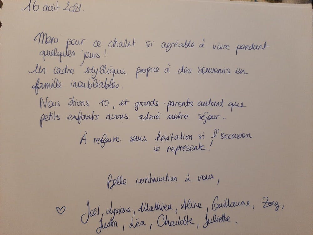 Chalet Polaris Guest Book Entry