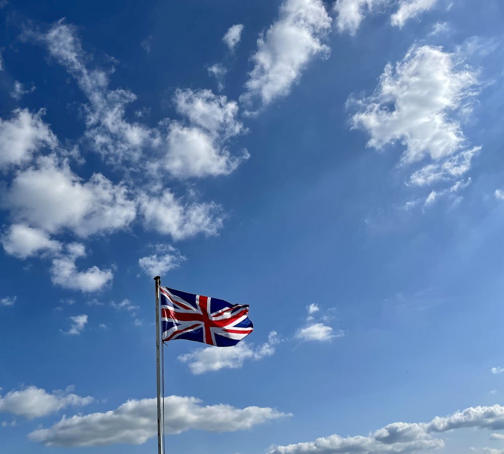 Union jack flag flowing in the wind