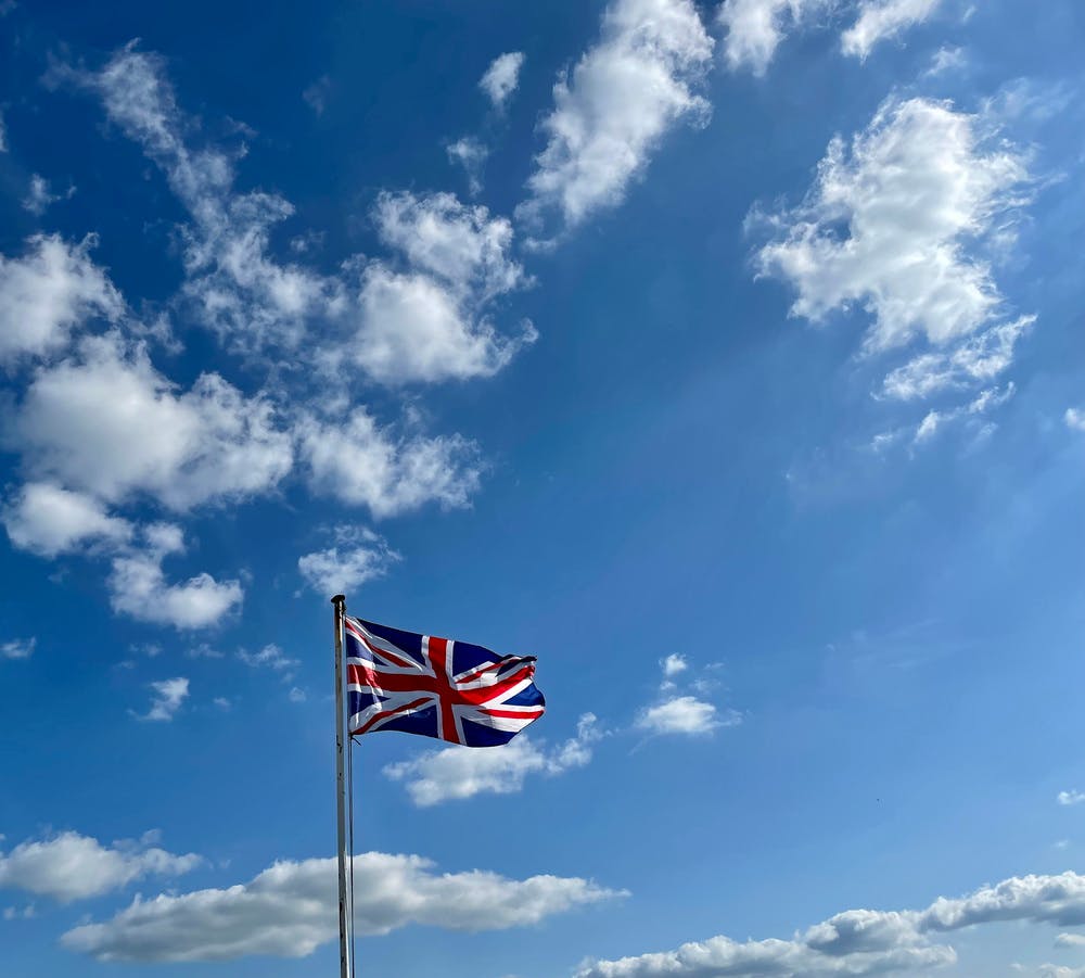 Union jack flag flowing in the wind
