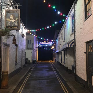Beautiful Christmas lights displayed in the streets of Salcombe 