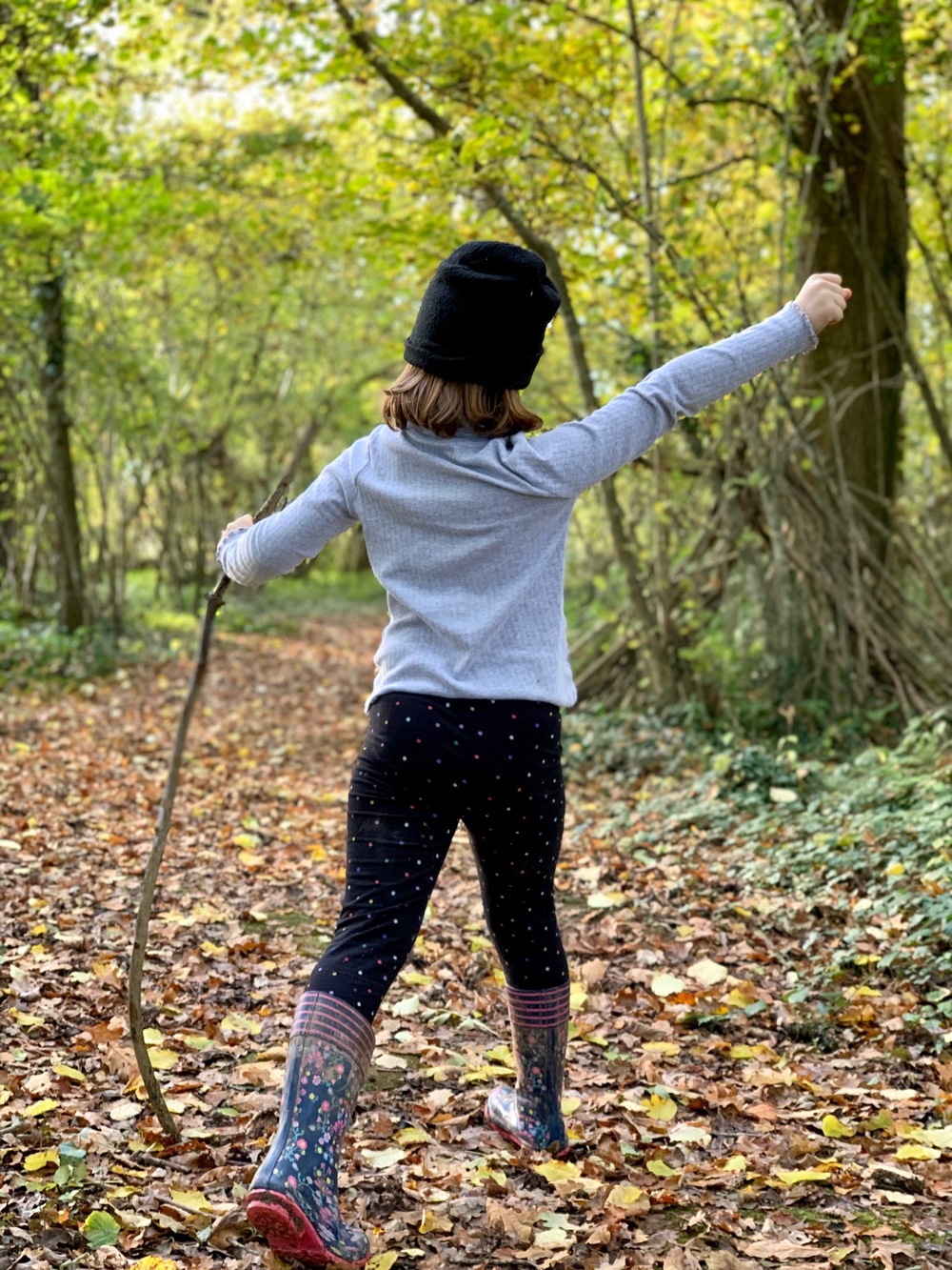 Walking in the woods.