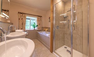Lower Leigh - Edwardian ensuite bathroom with a bath, shower and two handbasins