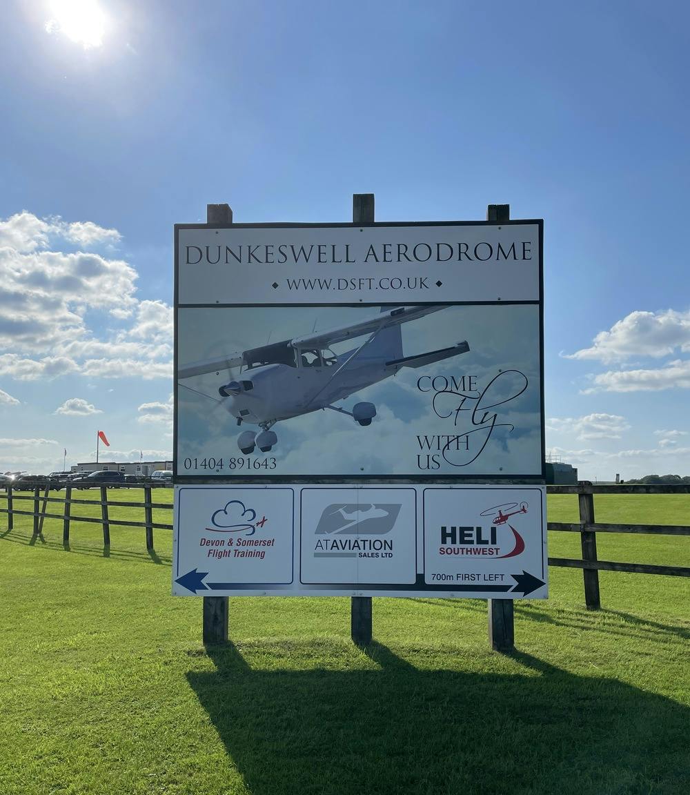 Welcome to Dunkeswell Airfield signage