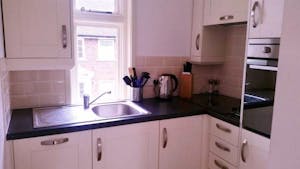Kitchen, Compact but fully stocked  with Dishwasher, fridge freezer, oven and food processor