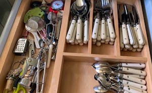 An excess of everything you may need in the kitchen from cutlery to crockery.