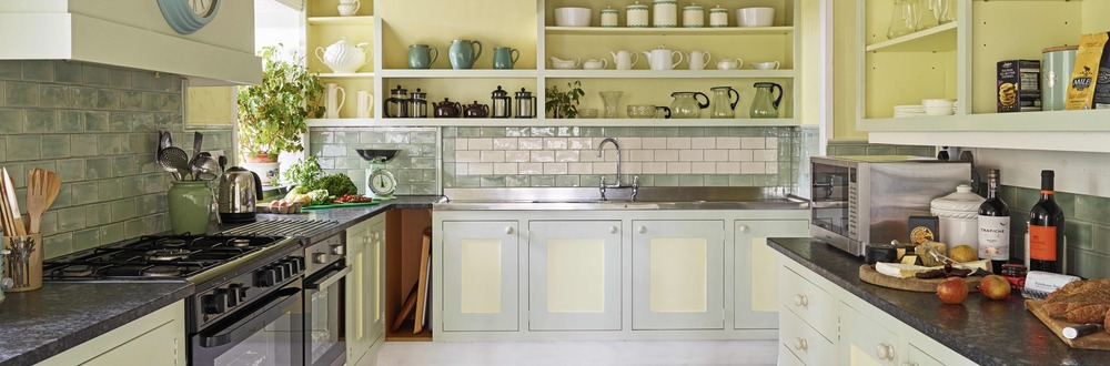 Light, bright farmhouse style kitchen.
