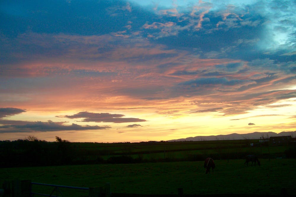 Beautiful sunrise over Snowdonia from Bodfan, Anglesey