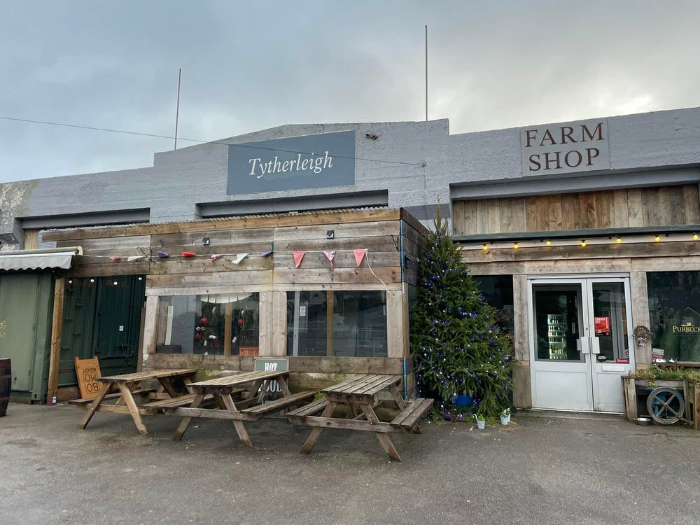 Tytherleigh Farm Shop with car park and outside seating area