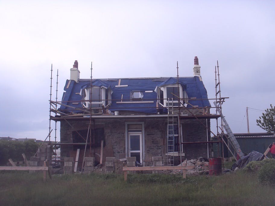 Seaview Cottage covered in scaffolding