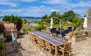 Terrace with large outdoor seating area, pizza oven & Webber BBQ
