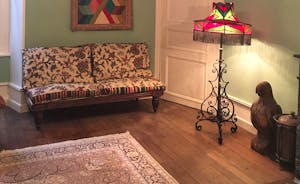 Heritage colours and gorgeous antiques in the playroom/sitting room