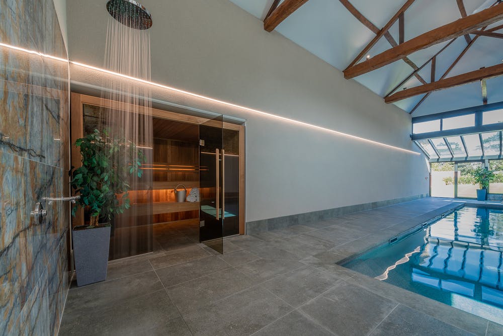 State of the art indoor swimming pool with sauna