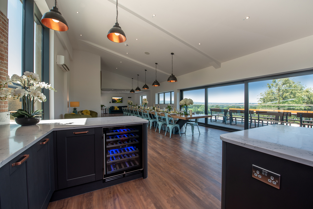 Dining room with a view over rolling countryside