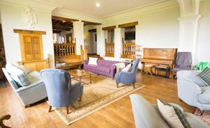 Bossington Hall - Step down into the Big Room; ornate plasterwork, oak flooring and plenty of comfy seating