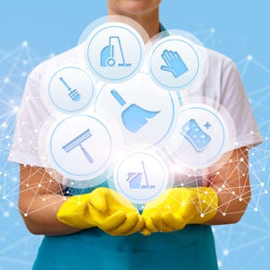 Digital image of various cleaning icons showing good hygiene 