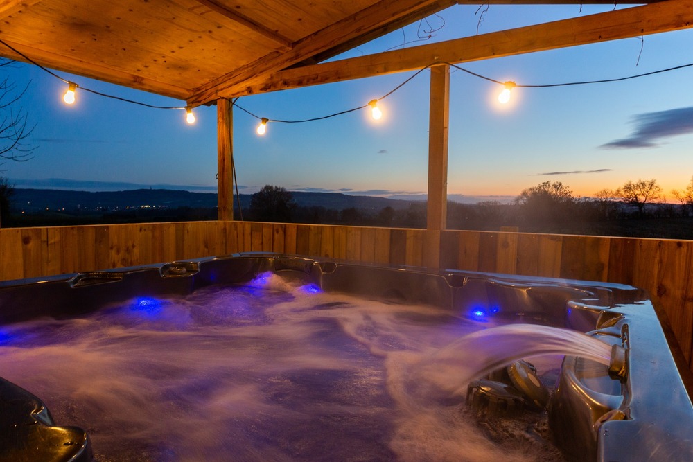 Bubbling hot tub in the evening