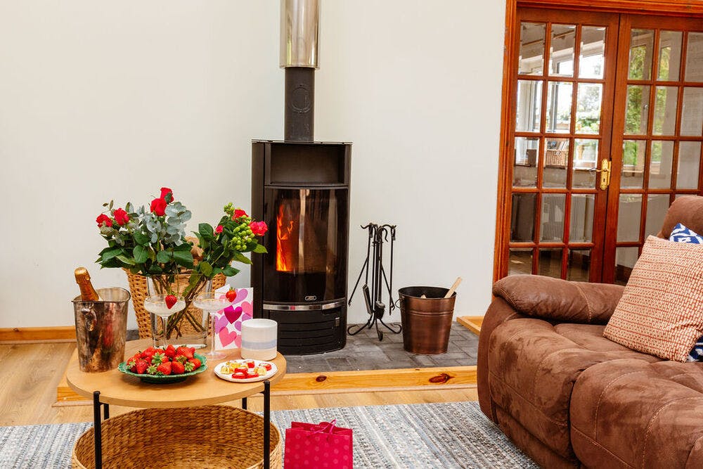 Log burner and rose for Valentines Day