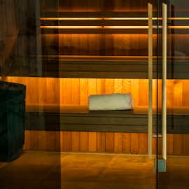 A view of the inside of the sauna. A view of the inside of the sauna.