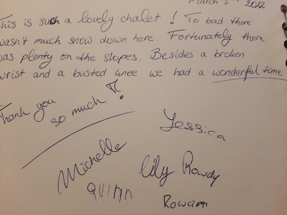 Chalet Polaris Guest Book Entry