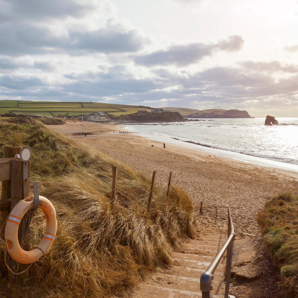 Stairway to a beautiful, sandy beach on a lovely sunny evening in South Milton