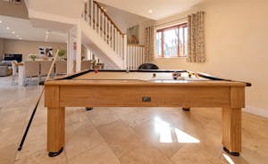Thorncombe - The pool table is to one end of the open plan living space