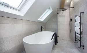 Bluewater: The main bathroom has a contemporary free standing bath and a separate shower