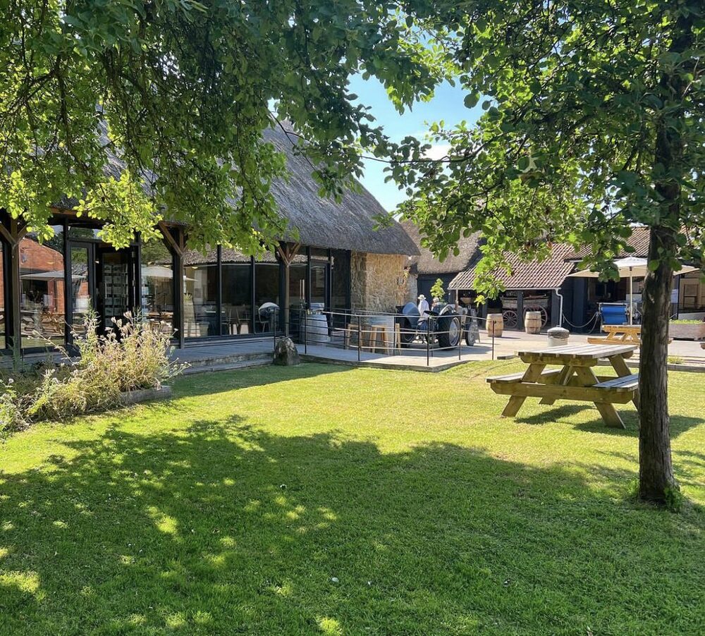 Cider and Farm shop called Perrys with garden seating area