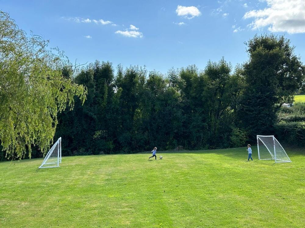 Playing football in the garden