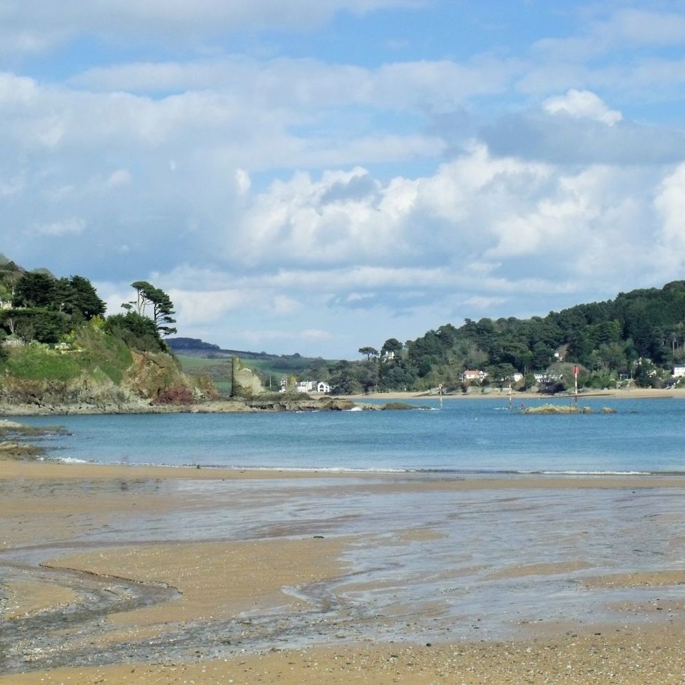 View of quiet, sandy and rocky beach of North Sands